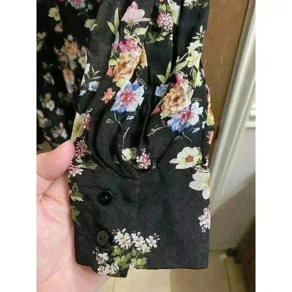 ZARA BLACK FLORAL SEMI SHEER CHIFFON TUNIC RUFFLE LAYERS DRESS MOCK NECK SIZE XS - Picture 10 of 14